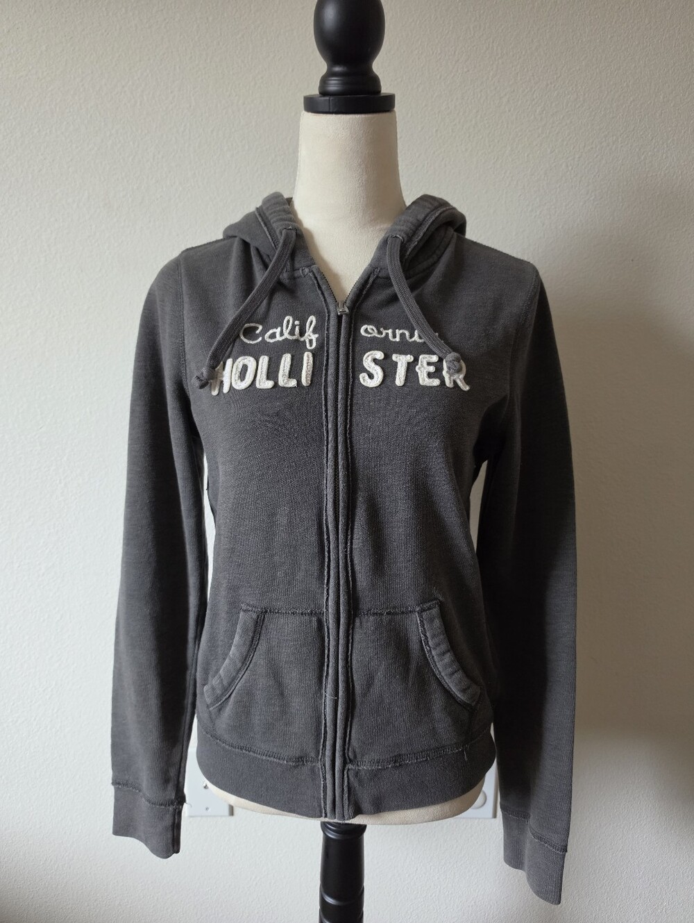 Hollister Women's Large Grey California Full Zip Hoodie Fleece Y2k